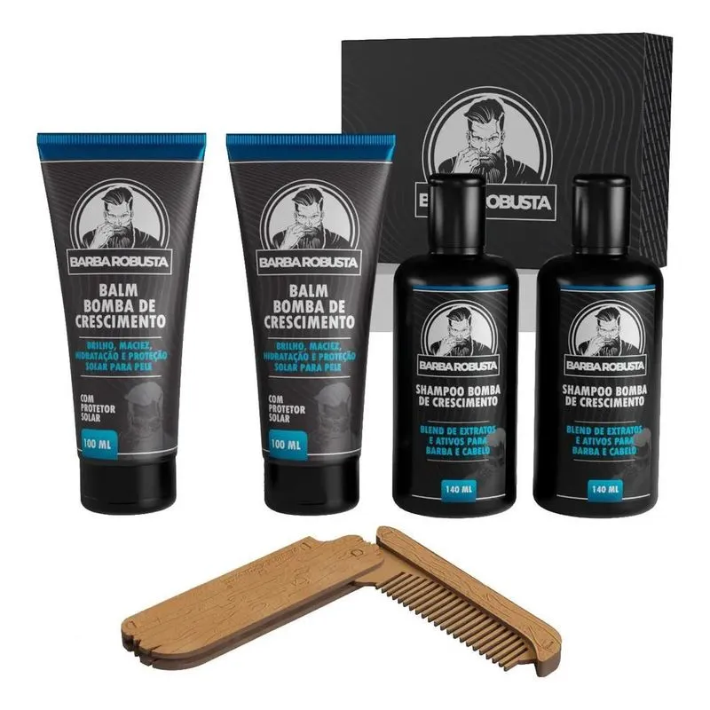 Kit Barba 2 Balms, 2 Shampoos E Pente De Madeira