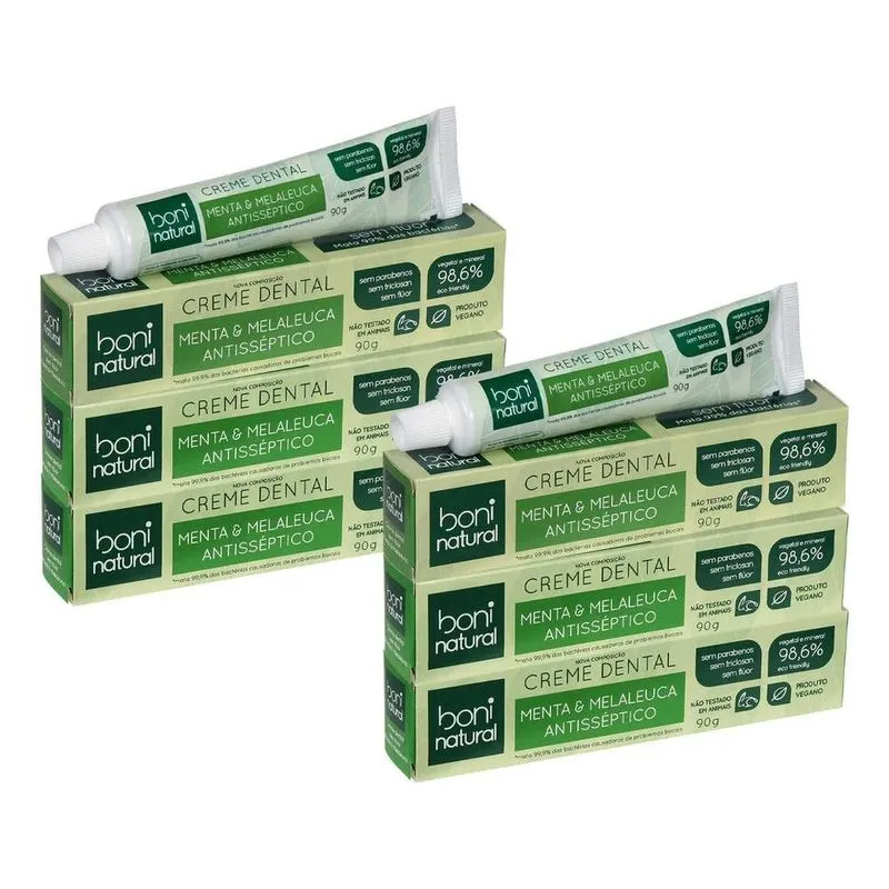 Kit 6 Unidades Creme Dental Vegano Sem Flúor