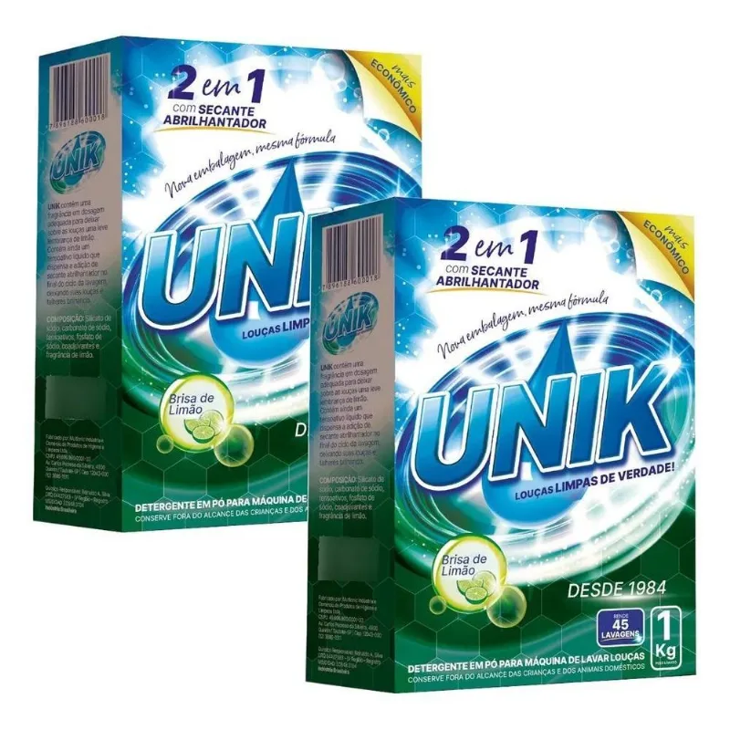2x Detergente P Lava-louças Unik Em Pó Caix 1 Kg Brisa Limão