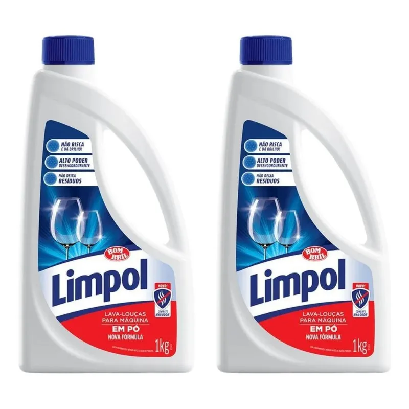 2 Detergente Em Pó Máquina De Lavar Louças Limpol 1 Kg Cada