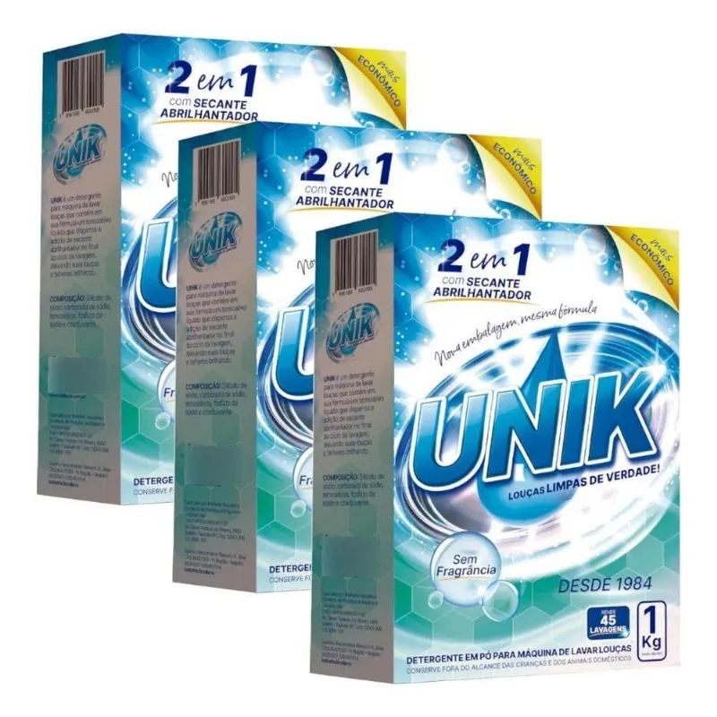 Kit 3 Unid. Sabão Máquina De Lava Louça Unik Sem Fragrância