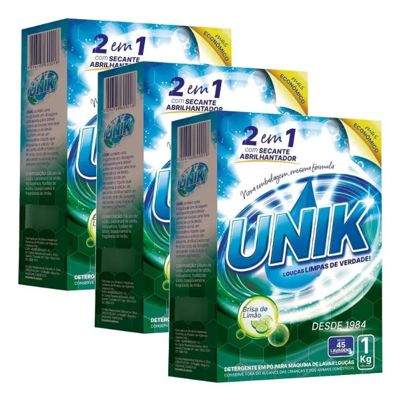 Kit 3 Unid. Sabão Máquina De Lava Louça Unik Brisa De Limão
