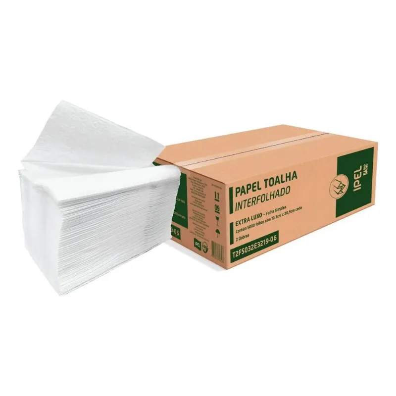Papel Toalha Interfolhado 2 Dobras Ipel 19,3x20,5cm 5000 Fls