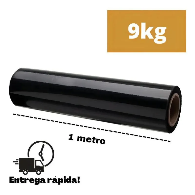Rolo/bobina Filme Plástico Stretch 9kg Preto 100cm