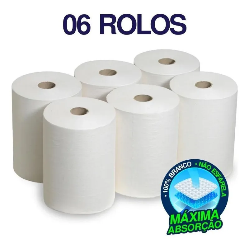 Papel Toalha Bobina 6 Rolos 20cm Brancopuro Banheiro Cozinha