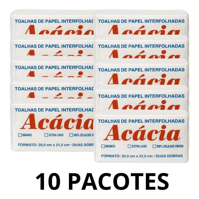 Kit Com 10 Pacotes Papel Toalha 20x21 Interfolhadas 10.000