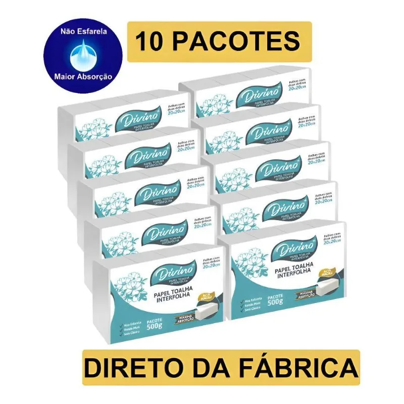 Papel Toalha Interfolha Branco Secar Mãos Banheiro 10 Pacot