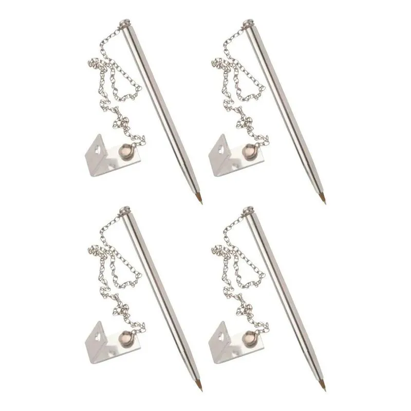 Kit Com 04 Caneta Com Corrente Fixa Suporte Para Balcão Mesa