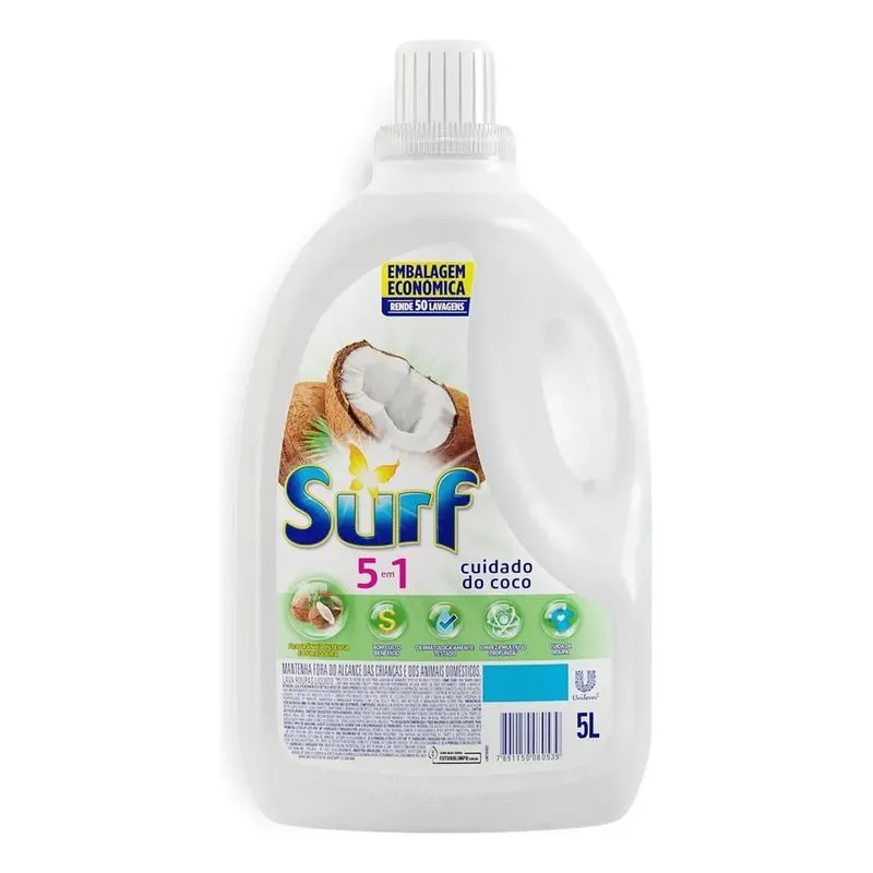 Lava-roupas Líquido Cuidado Do Coco Surf Galão 5l Embalagem
