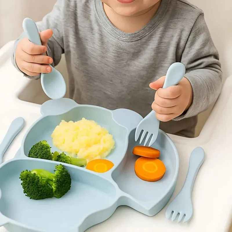 Prato Infantil Gato Silicone Divisória Ventosa Garfo Colh Az