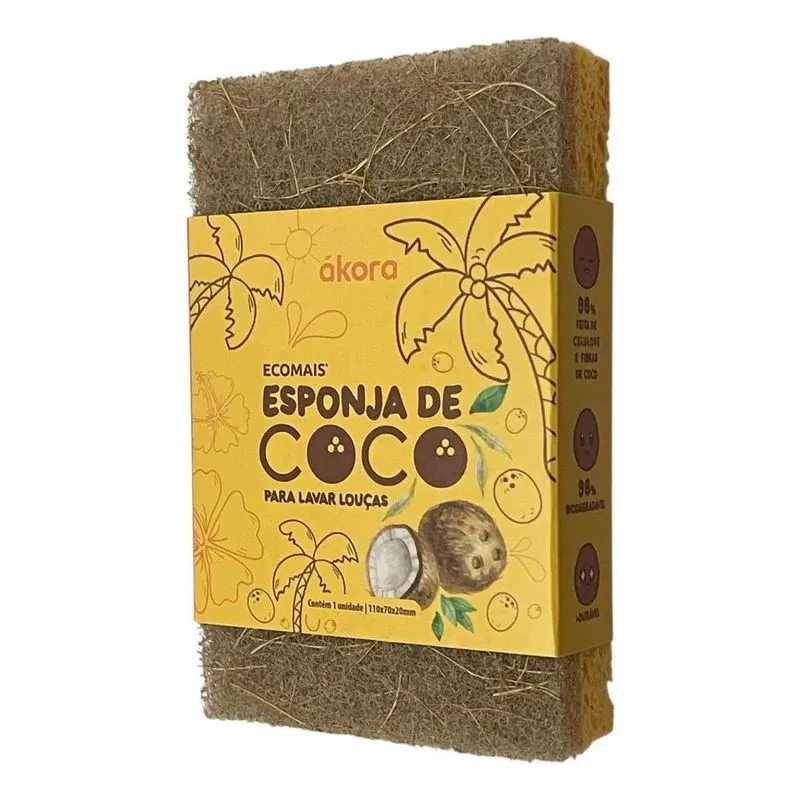 Esponja De Coco Bucha Mágica Para Cozinha Akora Ecomais 10un
