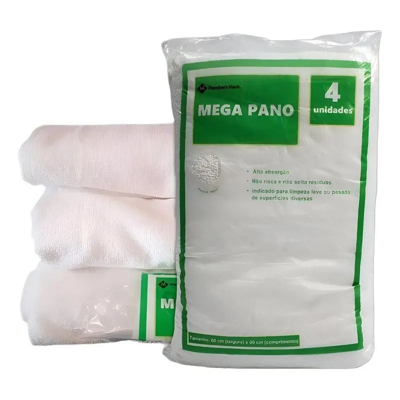 Mega Pano Microfibra Branco Limpeza 60x90cm - 4 Unidades