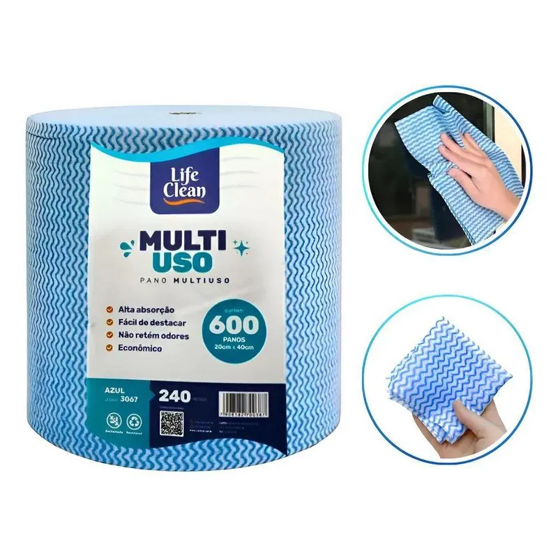 Pano Multiuso Life Clean Rolo 240m Microfibra Perfex 600pano