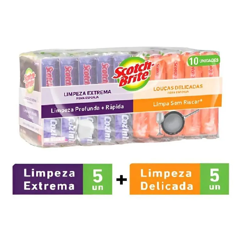 Pack Kit Esponja Lavar Louça Limpeza Extrema E Delicada 10un