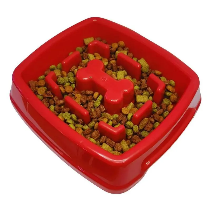Comedouro Lento Grande Pra Caes Pet Cachorro Ração Ed Vermel