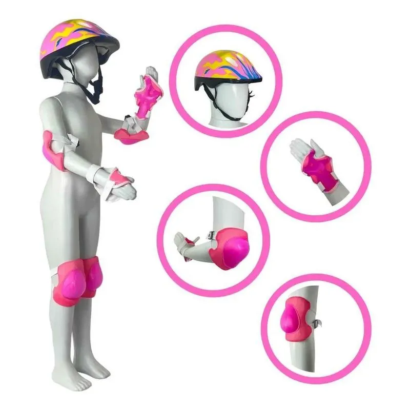 3x Kit Proteção Capacete Joelheiras Cotoveleiras Infantil Zi