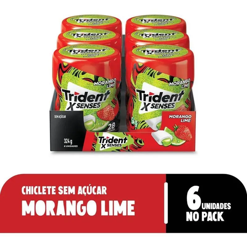 Chiclete Trident Xsenses Morango Lime Sem Açúcar Garrafa - C