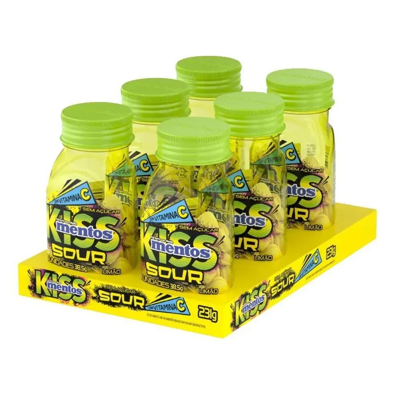 Bala Pastilha Mentos Kiss Sour Limão 231g - 6 Uni De 38,5g