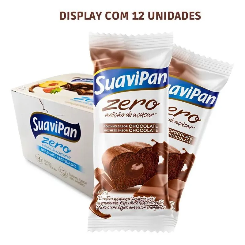 Kit 12 Bolinhos Zero Adição De Açúcar - Chocolate Suavipan