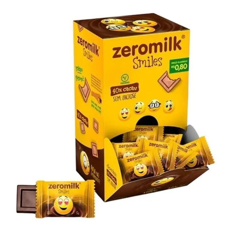 Zeromilk Smile Choco 40% Cacau Vegano 5g C/30u