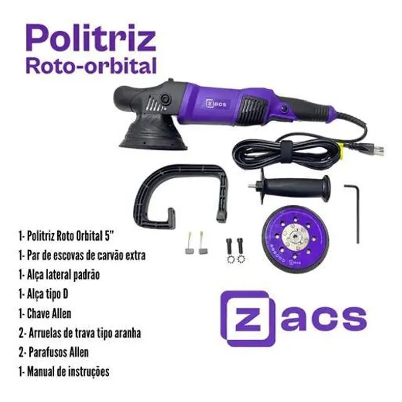 2x Politriz Roto Orbital Zacs 5 Polegadas 15mm
