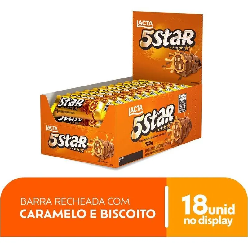Lacta 5 Star Chocolate 5 Star Display Com 18 Unidades De 40g