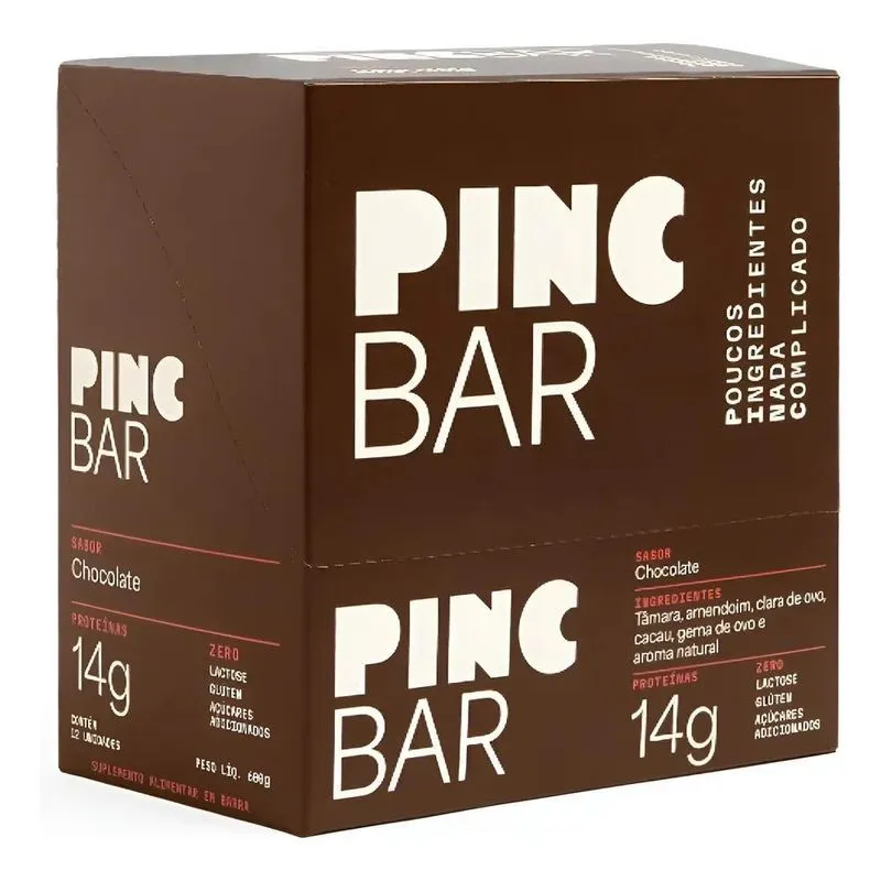 Barra De Proteína Chocolate Sem Açúcar 50g Pincbar 12 Und