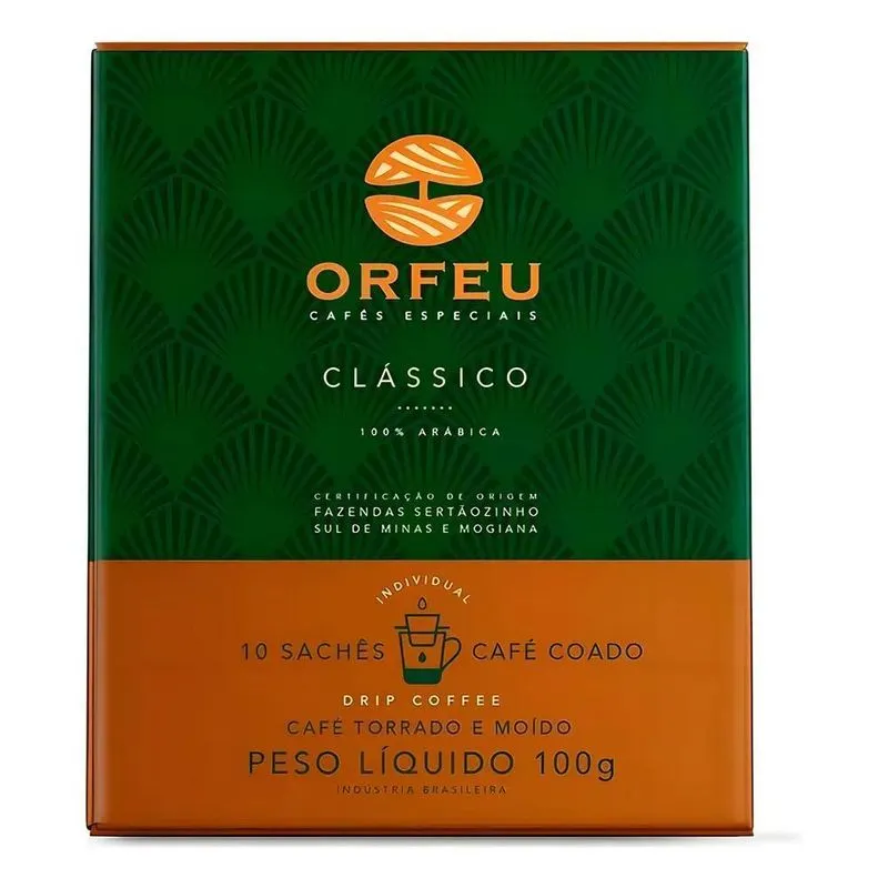 Café Filtrado Clássico Drip Coffee Orfeu 100g 10 Cápsulas