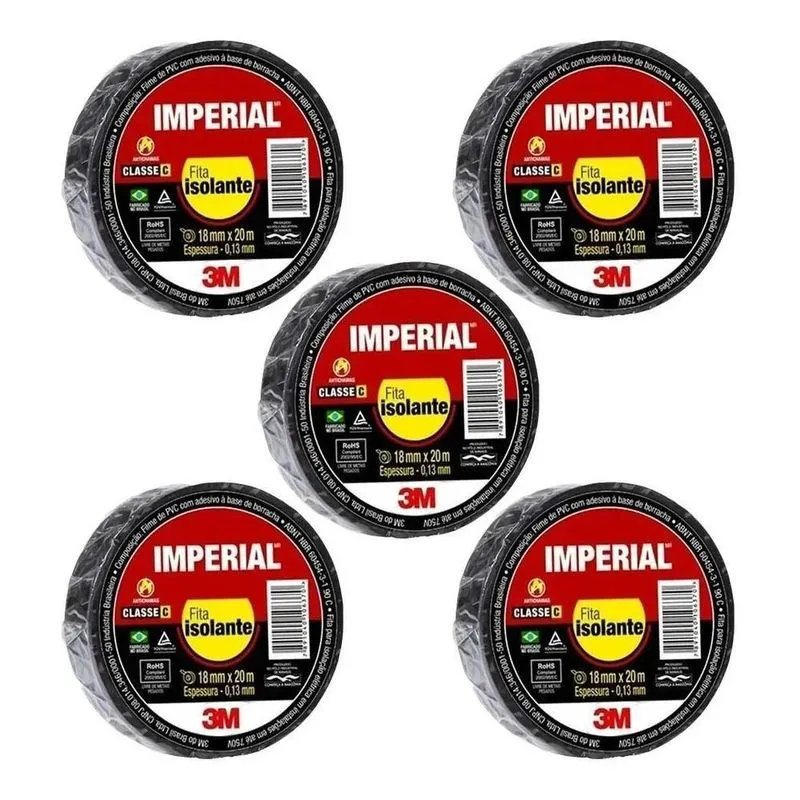 Kit 5 Fitas Isolante Imperial 3m 18mm X 20 Metros Preta Slim