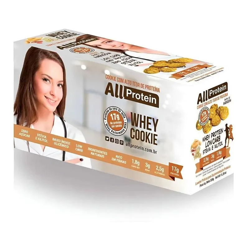 Caixa Whey Cookie Pasta De Amendoim 8 Un De 40g All Protein