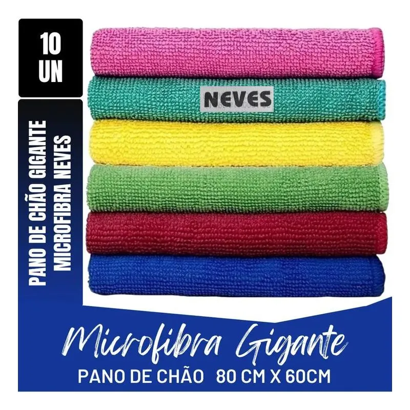 Pano De Chão Microfibra Gigante - 10 Un - 80x60cm - Neves