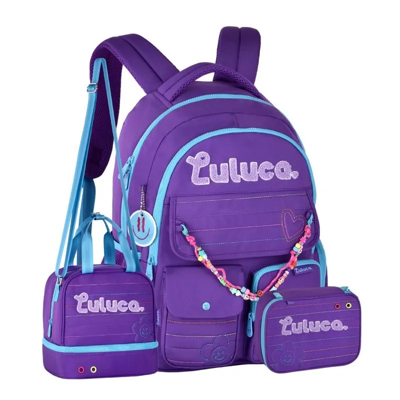 Kit Mochila Costas Luluca Meninas Pandinha Lancheira Estojo