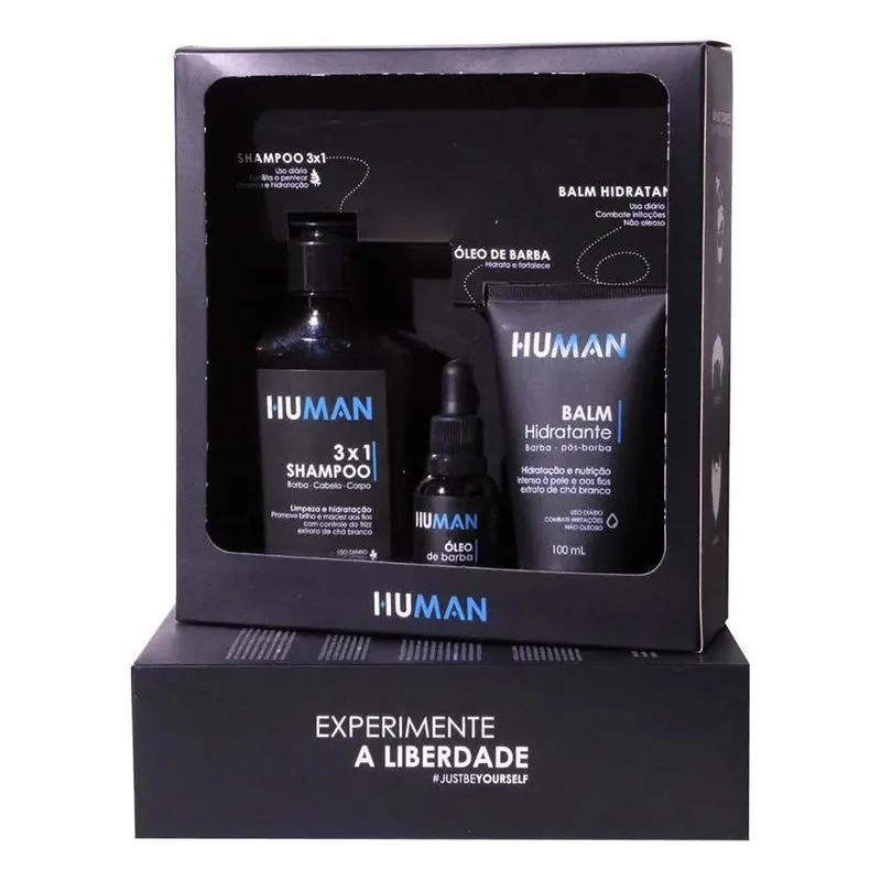 Kit Para Barba E Cabelo Human 3 Em 1 Shampoo Balm E Óleo