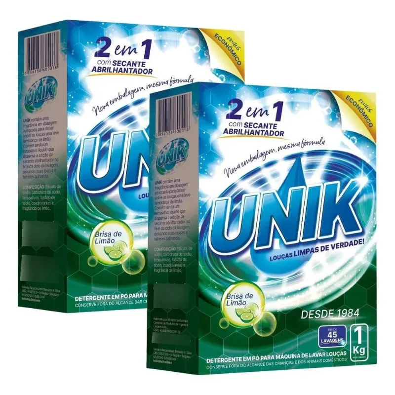 Kit 2un Sabão Detergente Secante Máquina Lava Louça 1kg Unik