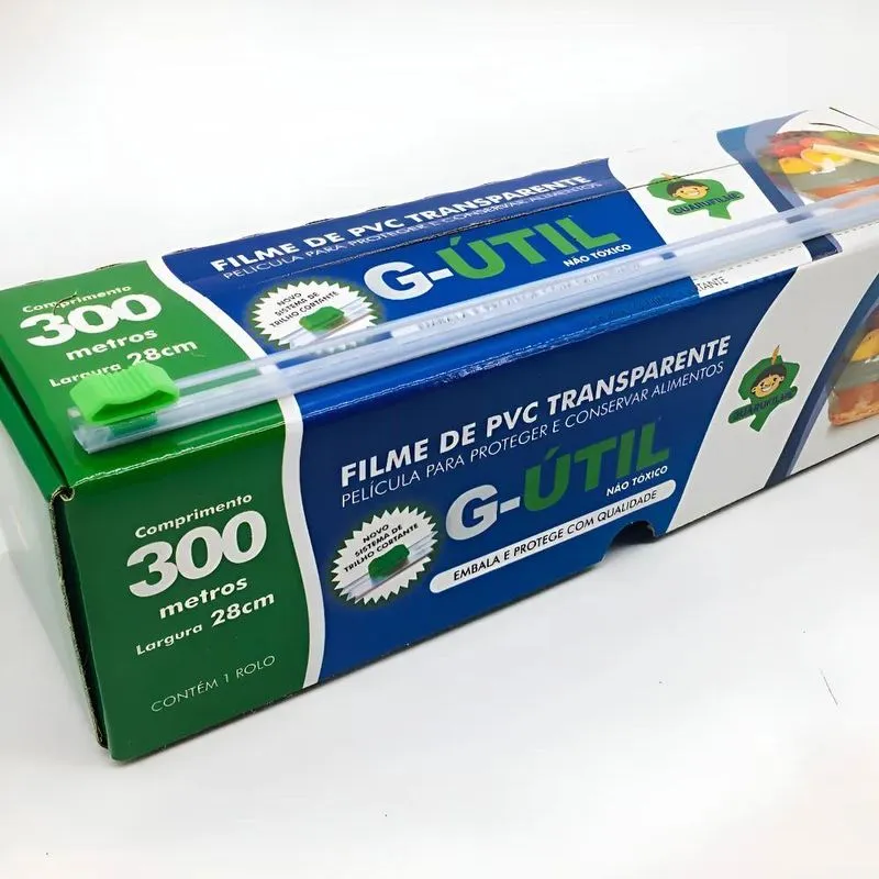 Caixa Rolo De Filme Pvc 28cm X 300 Metros Trilho Cortante