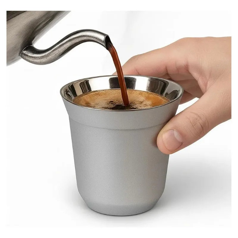Xícara Espresso 80ml Inox Parede Dupla: Café Quente, - Cinza
