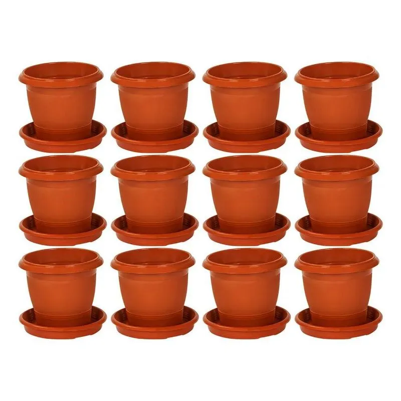 2x 12 Vaso Redondo Com Pratinho Numero 13 700ml Marrom Cerâm