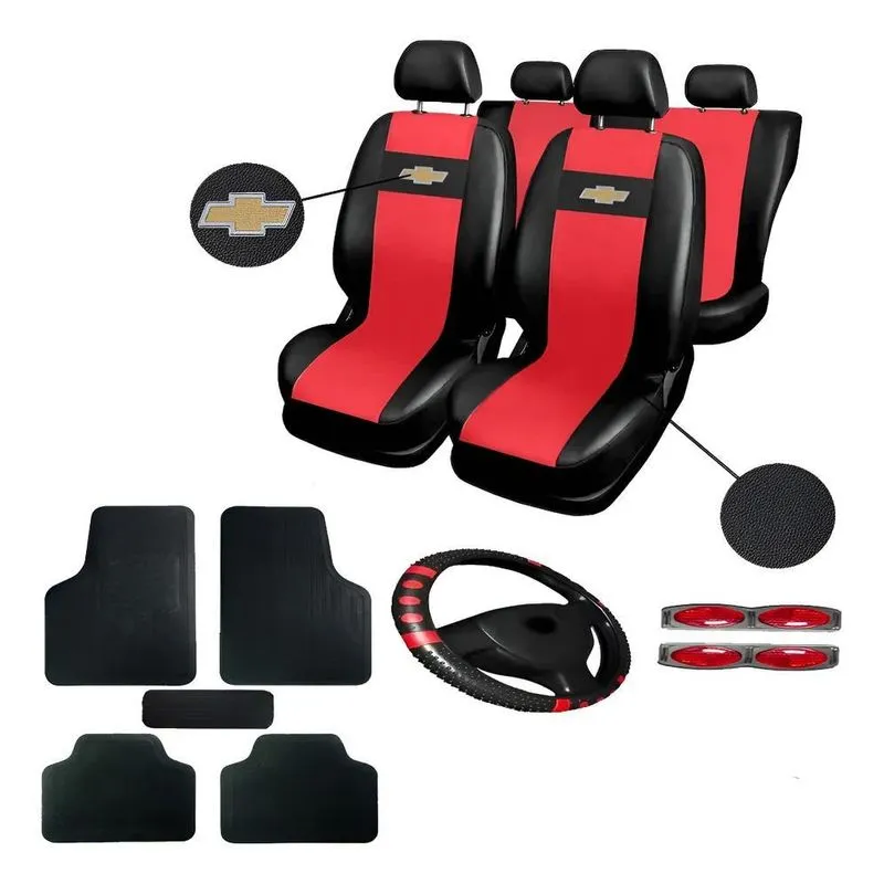 Kit Capa Banco Couro Corsa Wind 94-01 + T - Preto E Vermelho