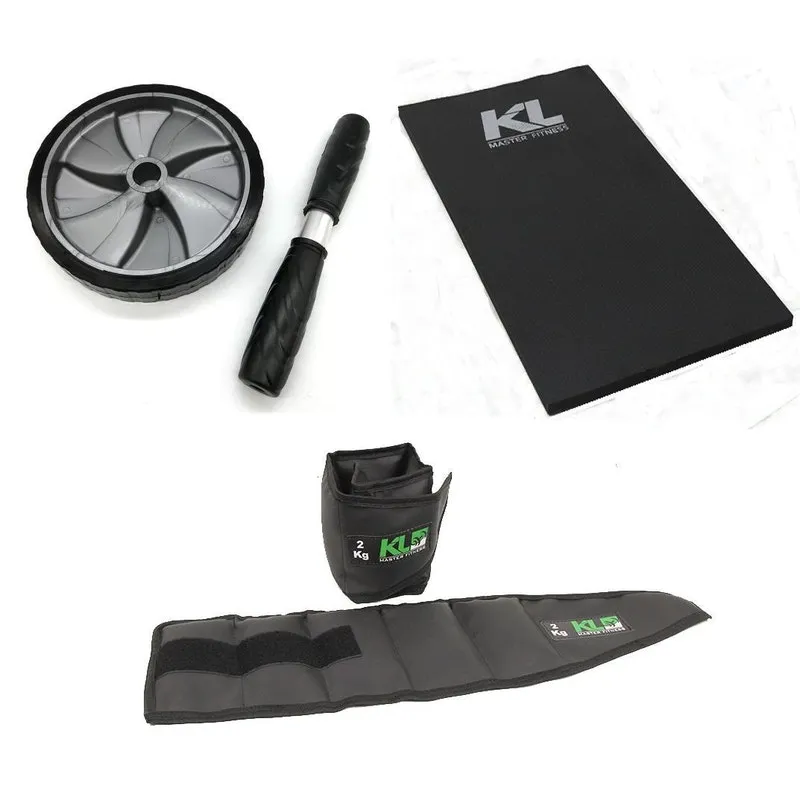 Kit Roda Abdominal Lombar + Colchonete Eva + Caneleira 2 Kg