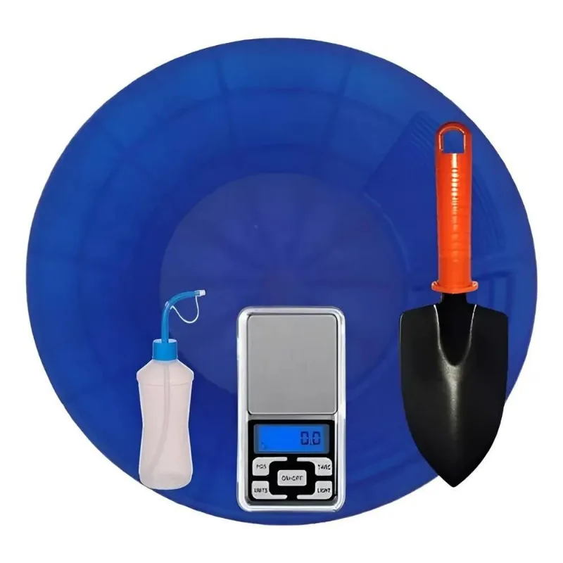 Kit Garimpo Ouro: Bateia, Balança Precisão 500g, Pá - Azul