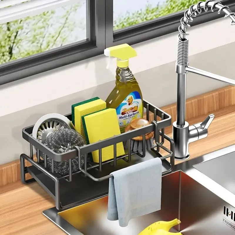 Pia Organizador Detergente Esponja Suporte Cozinha Em Metal