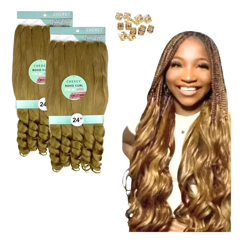 Kit 2 Cabelo Jumbo Boho Curl Cherey: Tranças Incr - Mel (27)
