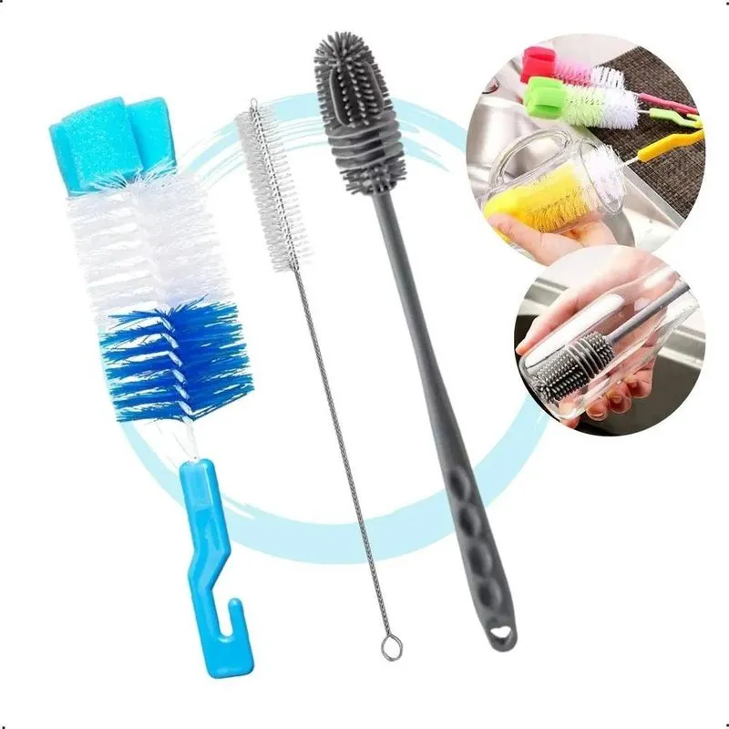 5x Kit 3 Escova Mamadeira Bucha Limpeza Lava Garrafa Esponja