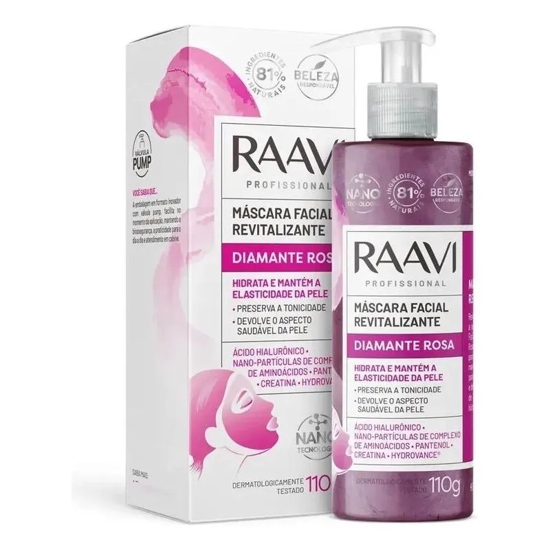 Máscara Facial Revitalizante Diamante Rosa 110g Raavi Tipo D