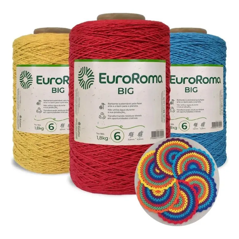 5x Barbante Euroroma Big 1,8 Kg Fio 6 Para Croche Varias Cor