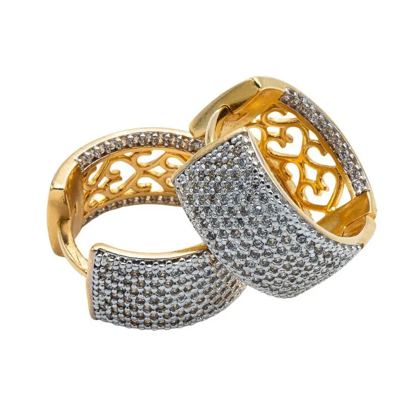 Brinco Argola Folheado Ouro 18k Cravejado Com Zircônia
