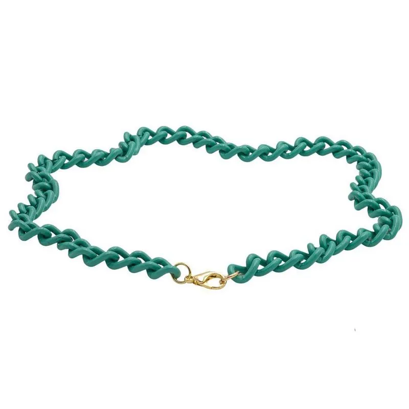 Colar De Elos Esmaltados Verde Água - 40Cm
