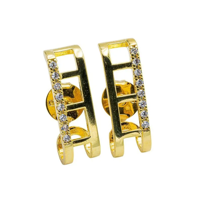 Brinco Retangular Banhado Ouro 18k Com Zircônia