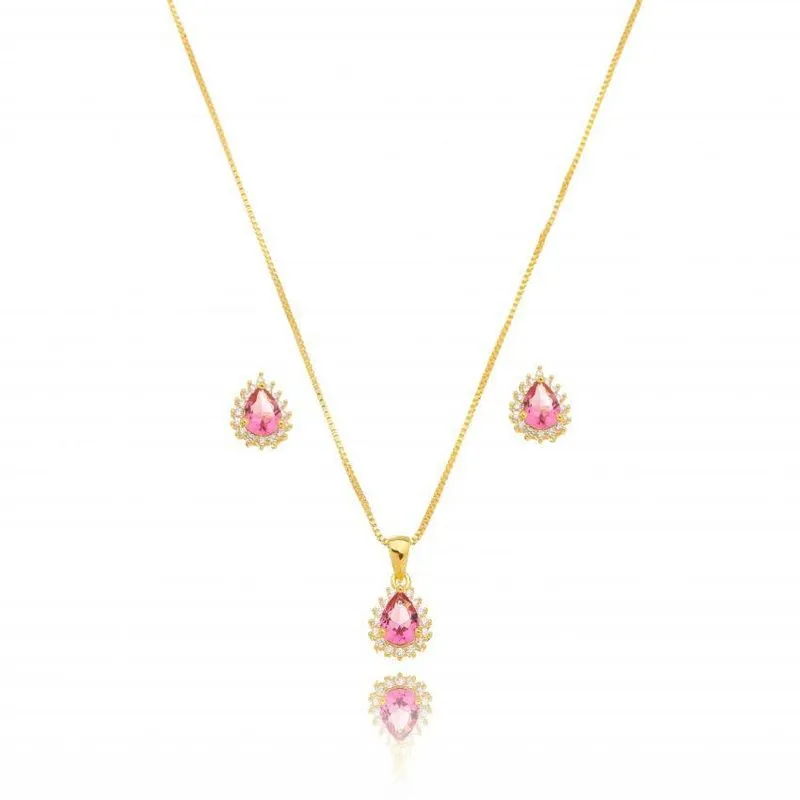 Conjunto Colar E Brinco Gota Vermelha