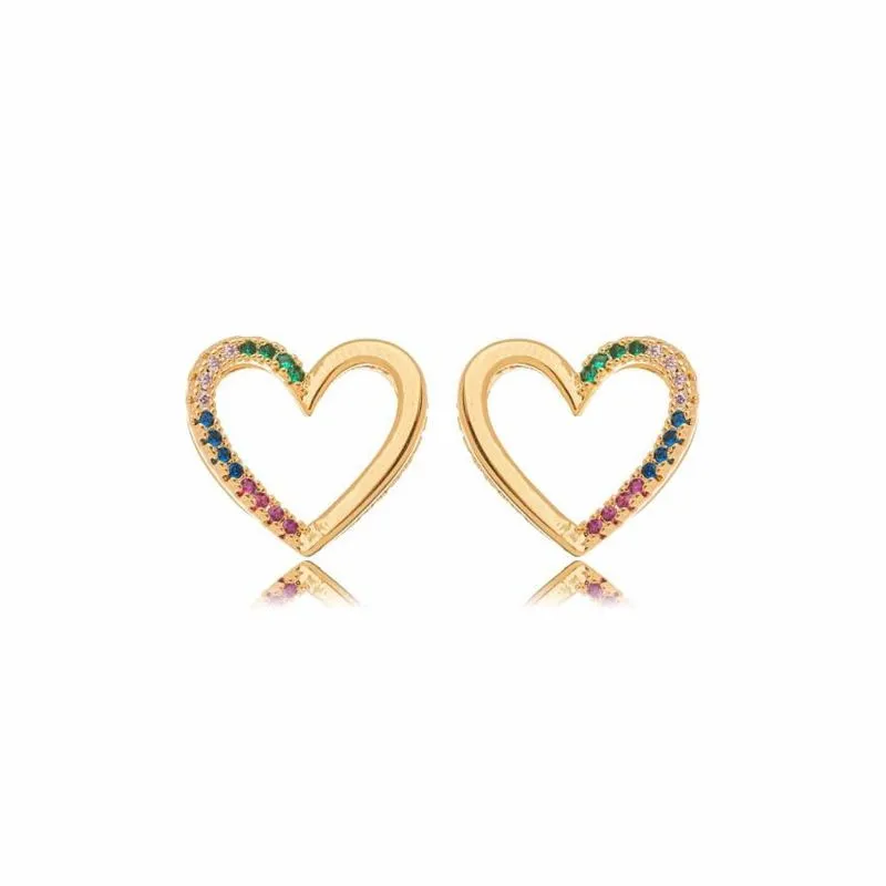 Brinco Coração Vazado Micro Zircônia Banhado Ouro 18k
